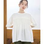 tシャツ 布帛ドッキング 切替ギャザーTシャツ レディース