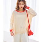 ニット セーター 12ゲージ配色ワイドニットプルオーバー レディース