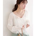 ブラウス シャツ 楊柳シャーリングリボンブラウス レディース