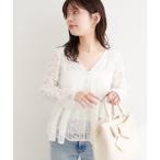 ブラウス シャツ メッシュレースペプラムブラウス レディース