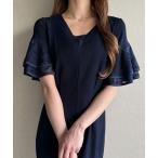 「junoah」 半袖ワンピース LARGE ネイビー レディース