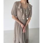 「junoah」 半袖ワンピース LARGE グレイッシュベージュ レディース