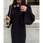 「junoah」 長袖ワンピース MEDIUM ブラック レディース