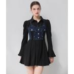 ショッピングシャツワンピース シャツワンピース liberty デニムビスチェ×タックシャツミニワンピース