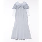 ドレス オフショルダーレースラッフルサテンソフトマーメイドパーティードレス