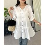 ブラウス シャツ ミドル丈裾フリルティアードブラウス レディース