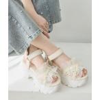 サンダル パールリボンフリルボリュームスポサン レディース