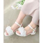 サンダル ローヒールフリルビジューサンダル レディース