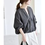 ブルゾン アウター quaranciel:「手洗い可能」リネン ミックス ノーカラー ドロスト ブルゾン レディース