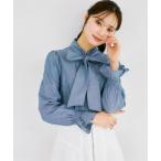 ショッピングダンガリー ブラウス シャツ ２ＷＡＹボウタイリボン付き刺繍フリルピンタックダンガリーブラウス レディース