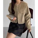 「callautia」 ノーカラージャケット MEDIUM グレイッシュベージュ レディース