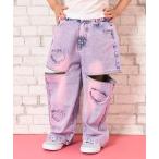 パンツ サイドジップ ハートワッペン ワイドパンツ キッズ 子供服 女の子