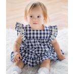 ベビー 「お揃い」ギンガムチェック花柄刺しゅうワンピース＋ブルマ2点セットベビー(70~90cm)