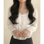 ブラウス シャツ フリルリボンギャザーブラウス レディース