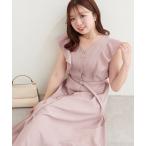 ワンピース 「canami」配色ステッチラッフル袖ワンピース