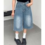  джинсы Denim Denim брюки [Mellfy] Vintage способ Roo z Silhouette широкий Denim шорты женский 