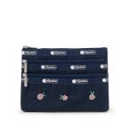 ポーチ 3ZIP COSMETIC ピンクローズエンブロイダリー レディース