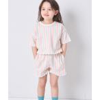 ショッピング服 セットアップ 「綿100%」ガールズ ストライプ 裾レース 半袖セットアップ キッズ 子供服 女の子