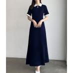 「junoah」 半袖ワンピース MEDIUM ネイビー レディース