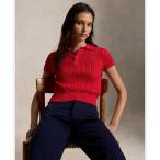ポロシャツ ポロ ケーブルニット コットン クロップド ポロシャツ レディース