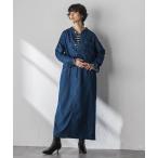 シャツワンピース デニムバンドカラーシャツワンピース