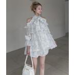 ブラウス シャツ 「ONLINE限定カラーあり」リボン付コールドショルダーブラウスセットアップ レディース