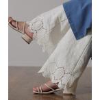 パンツ 綿100% 上品刺繍 セミフレアペチパンツ レディース