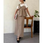 ショッピングつなぎ オールインワン 「セットアップ」ビスチェ見えドッキングプルオーバー×ナロースカート レディース