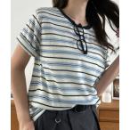 tシャツ 「Eclat one」マルチボーダー クルーネック 半袖 トップス レディース