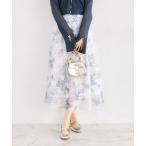 ショッピングラベンダー スカート バックレースアップシアーフラワープリントフレアスカート