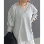 ショッピングVita tシャツ T/R天竺襟元レースVネックプルオーバー レディース