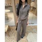 セットアップ ニットジップ付きトップスワイドパンツセットアップ レディース