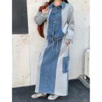 セットアップ デニム切り替えスウェットジャケットスカートセットアップ レディース