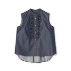 ブラウス シャツ コットンシルクデニム ラッフルスリーブレスブラウス レディース