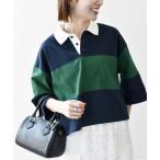 「SHIPS any」 7分袖ポロシャツ ONE SIZE ネイビー レディース