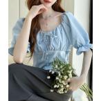 ショッピングコルセット ブラウス シャツ スクエアネック コルセット風 パフスリーブブラウス レディース