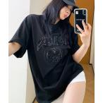 ショッピングスパンコール tシャツ 韓国ファッション SPACESスパンコールロゴ半袖Tシャツ レディース メンズ