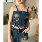  топ гонки выше Denim бюстье 