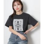 tシャツ レースデザイン発砲プリント半袖Tシャツ レディース