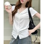 tシャツ Ｖネックヘンリーデザイン 半袖Ｔシャツ レディース