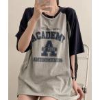 tシャツ カレッジロゴ 配色 ラグランTシャツ 半袖カットソー レディース