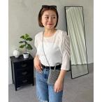 tシャツ 「MOMO」パフスリーブシアーリブカットソー レディース