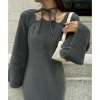 「junoah」 長袖ワンピース MEDIUM チャコール レディース