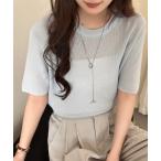 tシャツ レイヤード即戦力。半袖 シアー リブ ニット プルオーバー レディース レディース