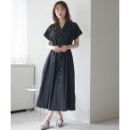 シャツワンピース 前開き2WAY ウエストギャザーシャツワンピース｜ロング丈・体型カバー・羽織り・綿100%（S.M.L.XL)