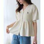 カーディガン 「U.S.POLO ASSN.」パフスリーブペプラムニットカーディガン レディース