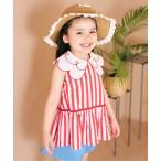 カラーストライプ・ギンガムスカラップハート衿チュニック キッズ 子供服 女の子