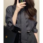 ブラウス シャツ ネクタイ付きピンストライプシャツ レディース メンズ
