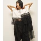 tシャツ アシンメトリーチュールデザイントップス レディース