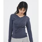 tシャツ 「ブラック残りわずか！」アシメドレープトップス｜ウォッシャブル/オフィスカジュアル/オケージョン/細見え レディース